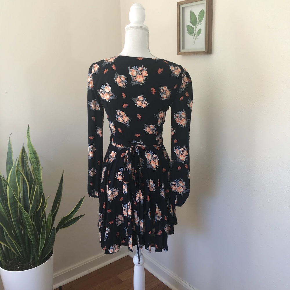Lovely Black Floral Wrap Dress - Picture 3 of 6